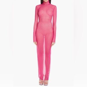 NWT $2,400 Givenchy 4G Long Sleeve Stretch Tulle Dress 12 US / 44 FR, FUCHSIA!